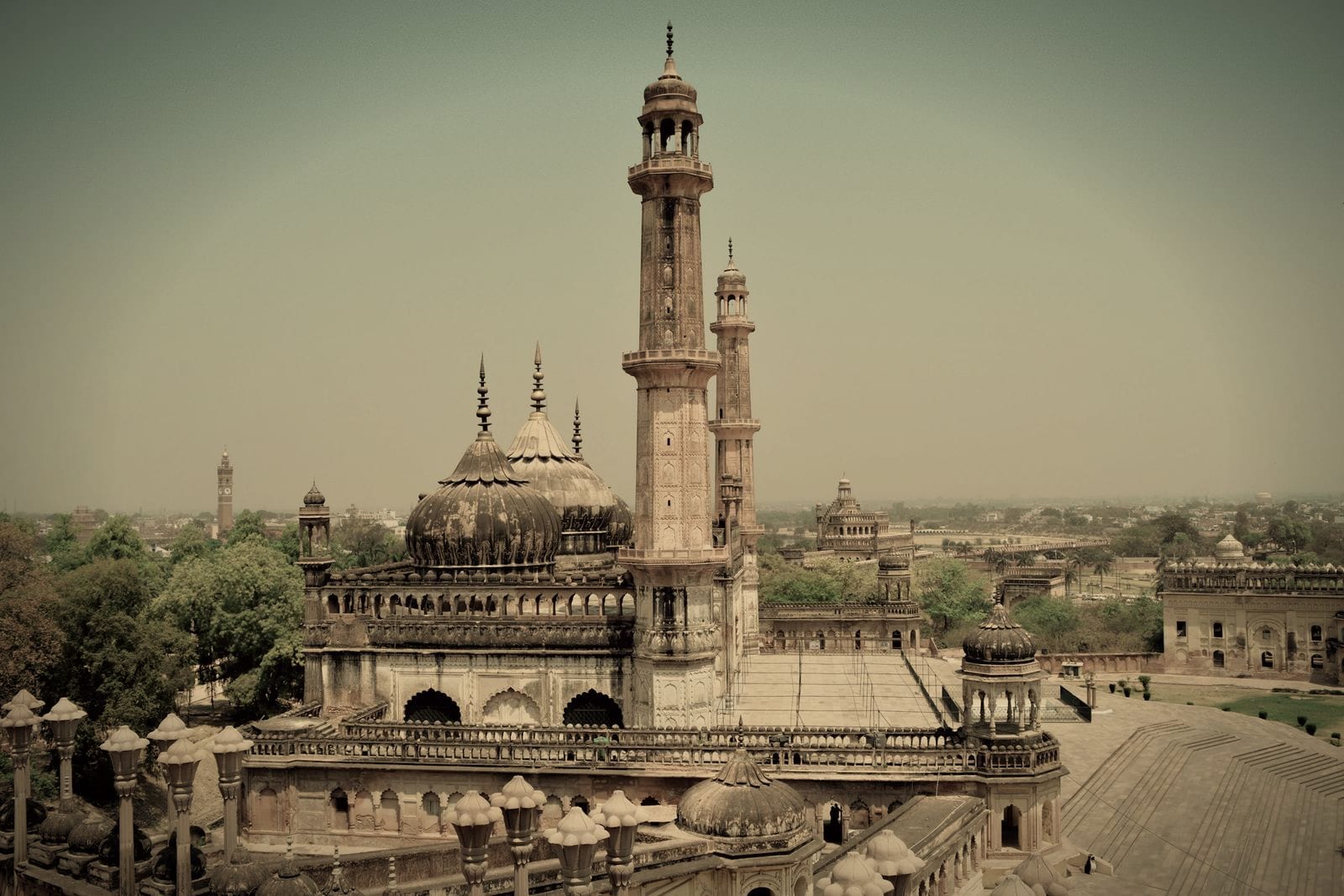 The Bara Imambara in Lucknow under a pale sky